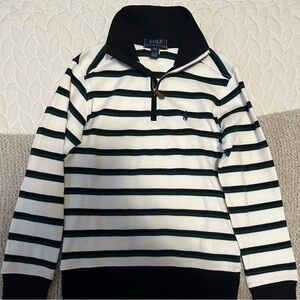 POLO Ralph Lauren Boys Size Small White Black Green Stripe Quarter Zip
